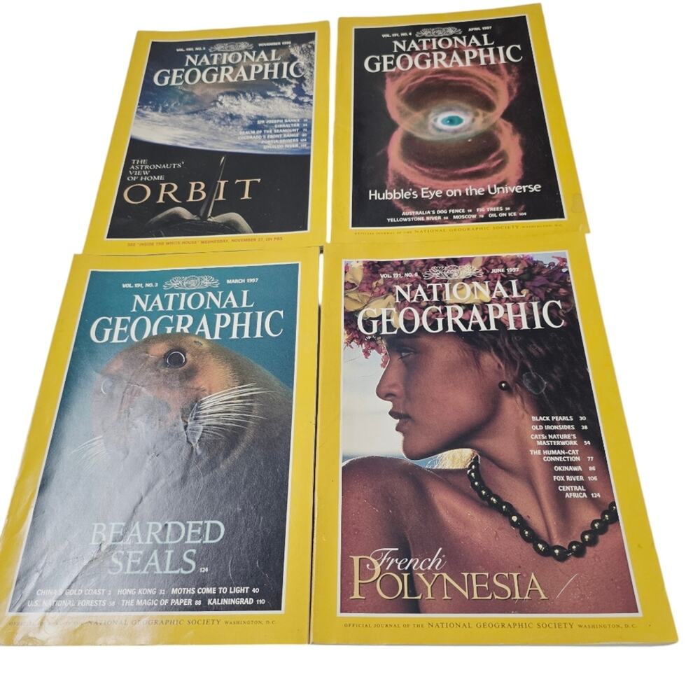 Vintage Lot of 4 National Geographic Magazines  1996 1997 French Polynesia